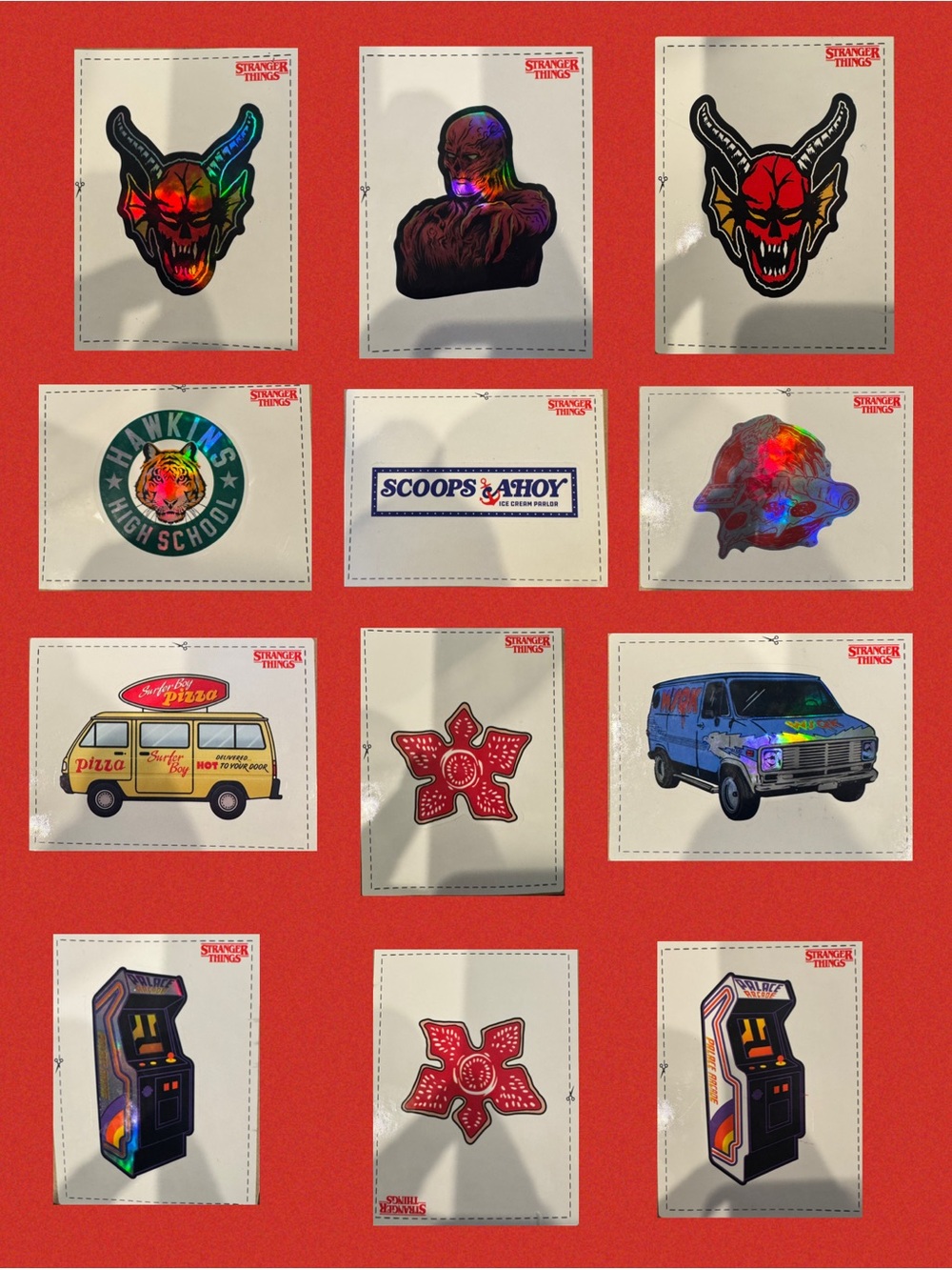 Stranger Things Surfer Boy Pizza Rare Collectible Holographic Stickers x 12